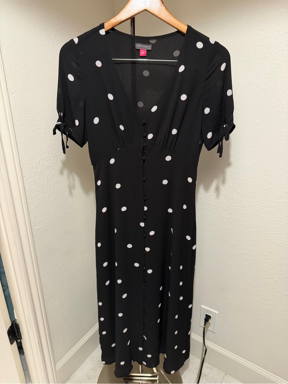 Vince Camuto Black Midi Dress with White Polka Dots